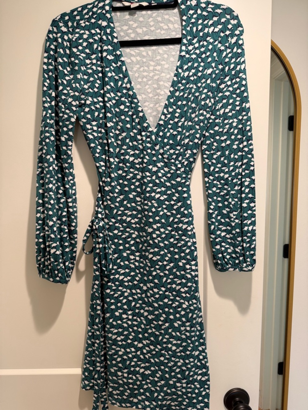 Boden Teal Floral Wrap Dress with White Print